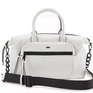 DKNY Abby white Satchel With Chain Detail Web Strap